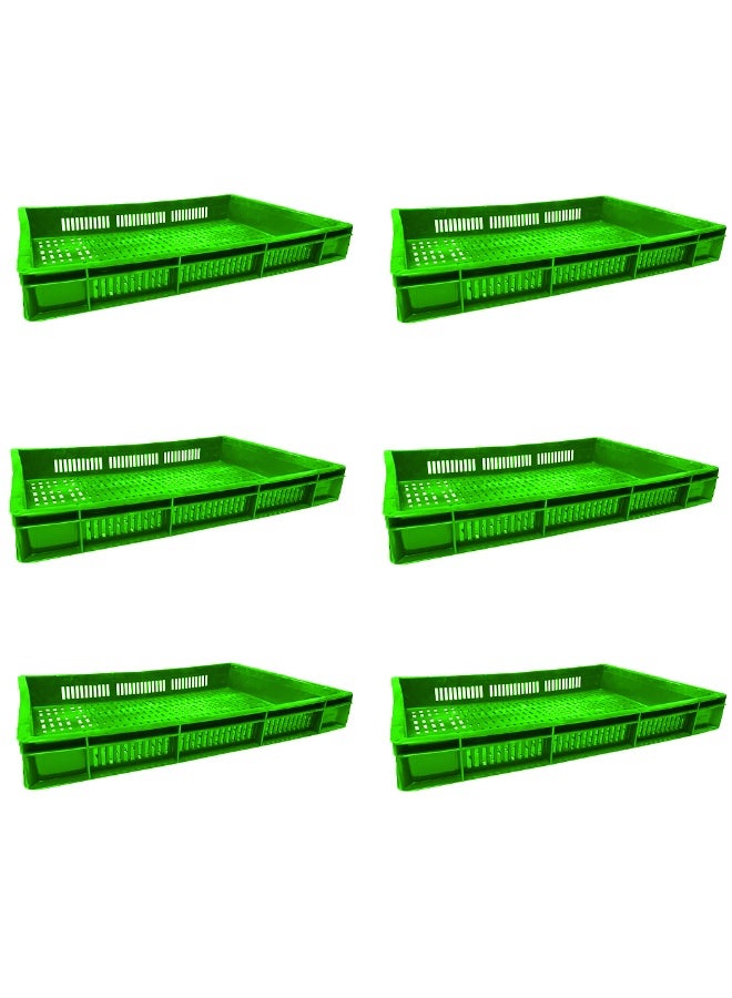 6pcs of Plastic Storage Crate 600x400x80mm Stackable Food Grade Ventilated Catering Crate Heavy Duty - Green